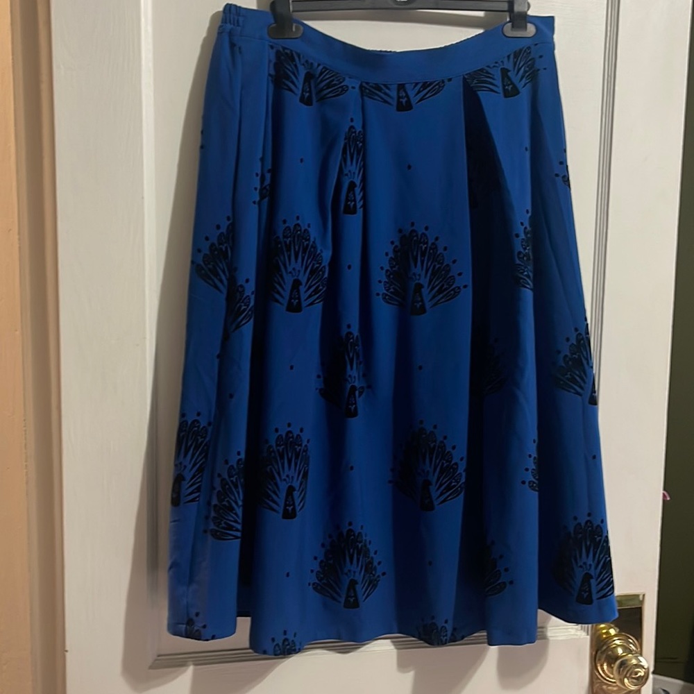 ModCloth Midi Skirt - Blue peacock pattern